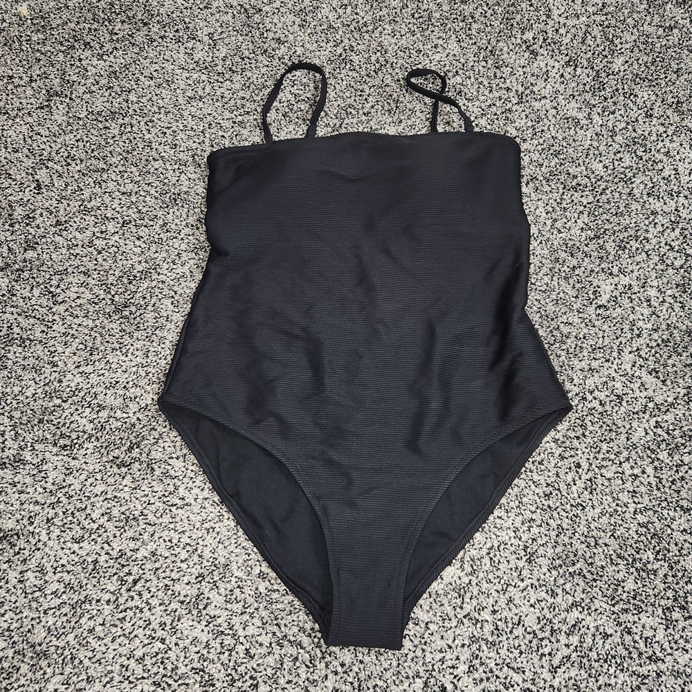 Old Navy Swimsuit Large Black Ribbed 1 Piece Swimsuit Multiway Straps Slimming L